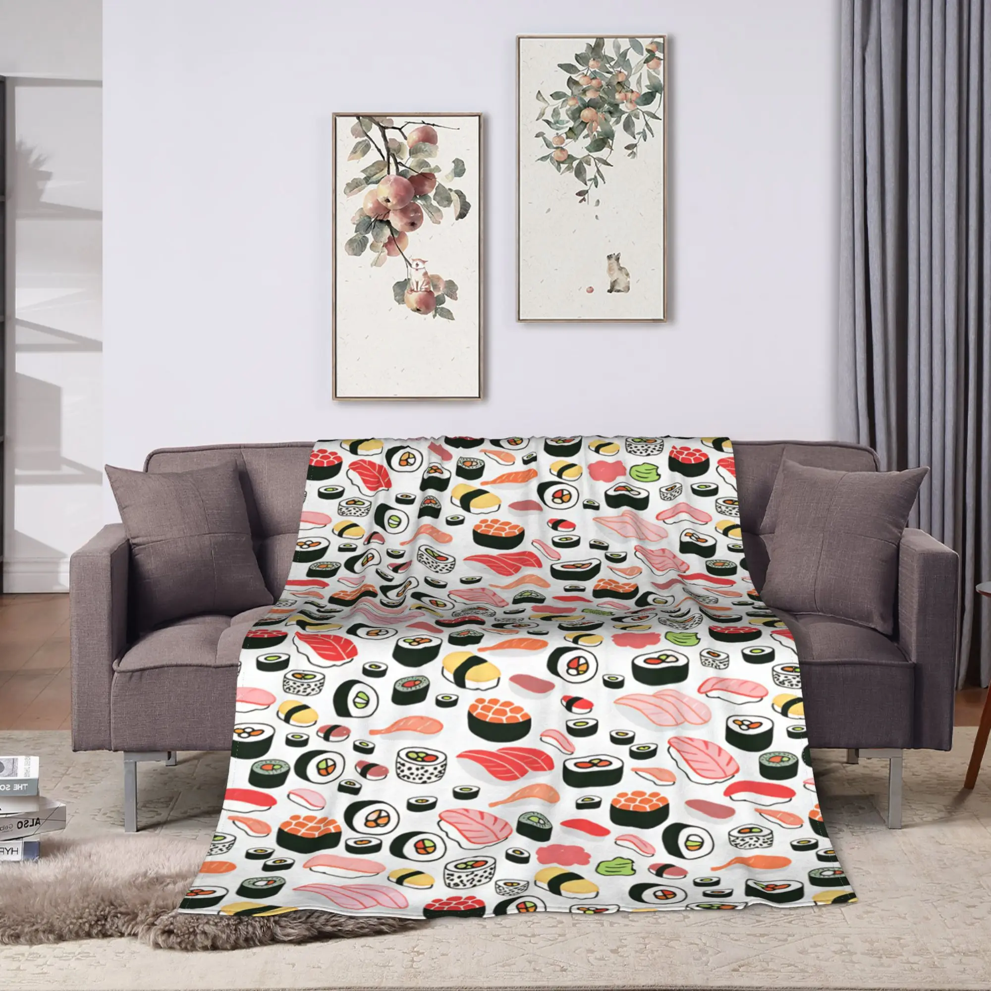Pastel Sushi Scatter Blanket Winter  Soft Throw Blanket For Girls Sofa Home Flannel Bedspread Bed Cover