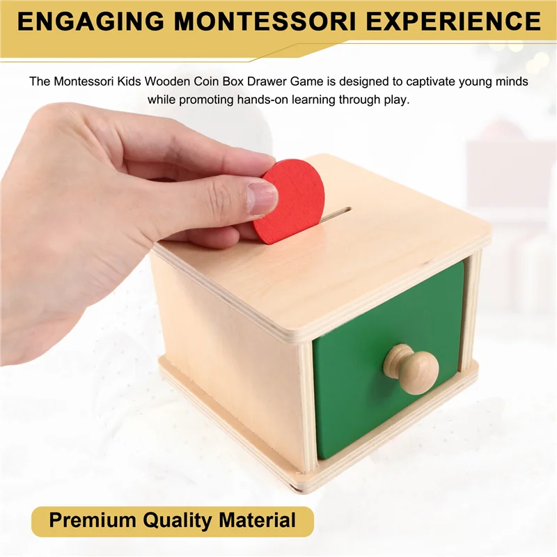 A04F-ไม้ช่วยสอนMontessoriเหรียญกล่องไม้ที่มีสีสันโยนเหรียญกล่องลิ้นชักทักษะTrainin Early Education