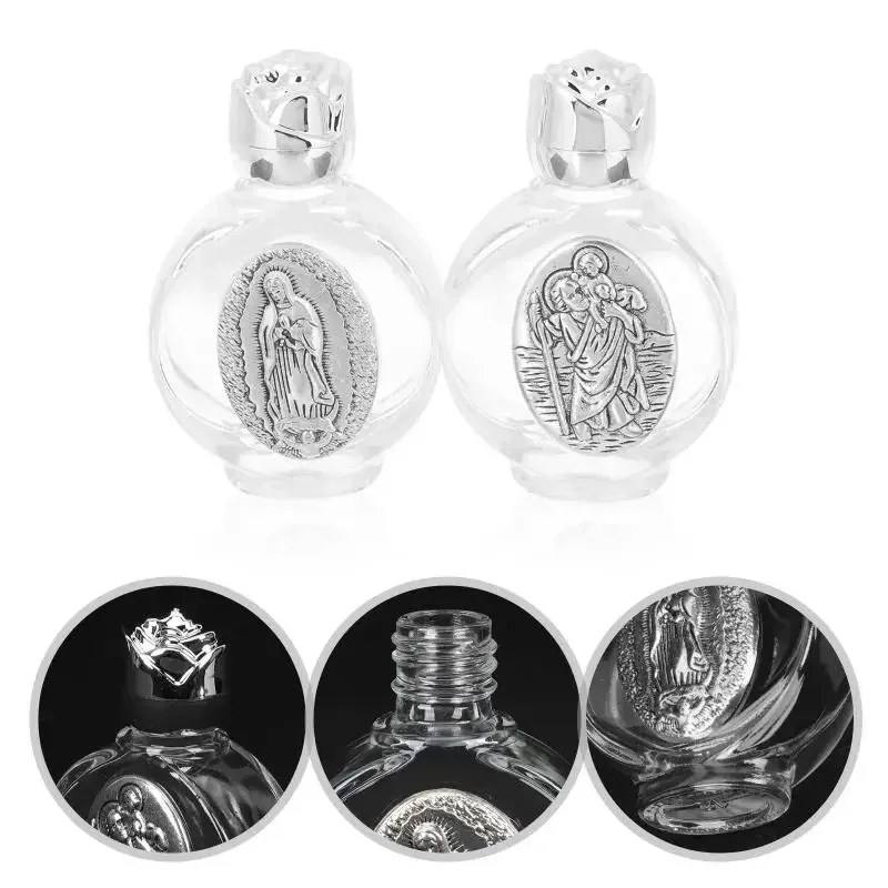 Bottiglia vuota per acqua sacra Gesù Bottiglia religiosa Forniture per battesimo cristiano Imballaggio cosmetico portatile ricaricabile Bottiglia vuota
