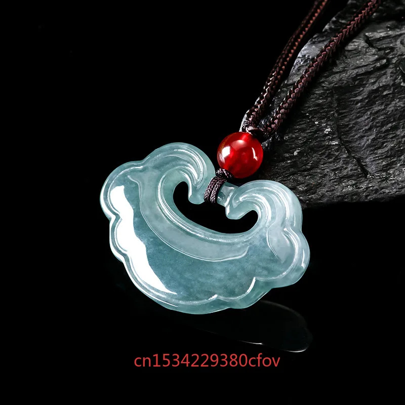 Real Natural Blue Water Jade Auspicious Ruyi Pendant Necklace Carved Charm Jadeite Jewelry Fashion Amulet Gifts for Men Women