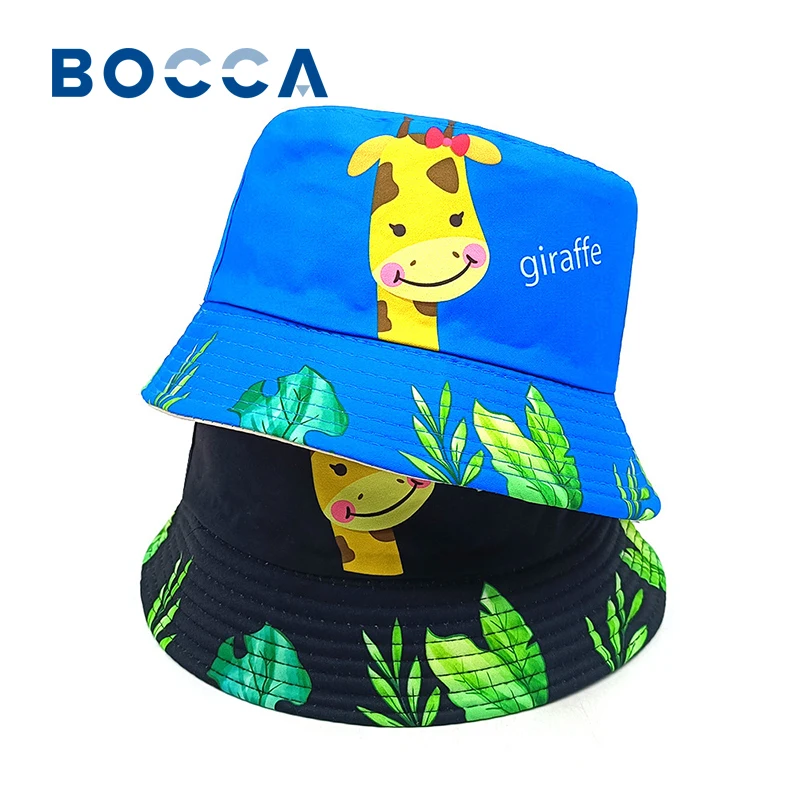 Bocca Cartoon Giraffe Bucket Hat Children Boys Girls Kids Fisherman Hats Double Sides Cute Animal Pattern Panama Cap Outdoor Sun