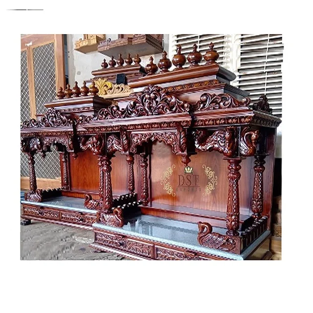 Indian Teak Wood Mandir Engraved For Sale Handmade Carved Wooden Temple For Home Beautiful Peacock Style Mandir/Temple