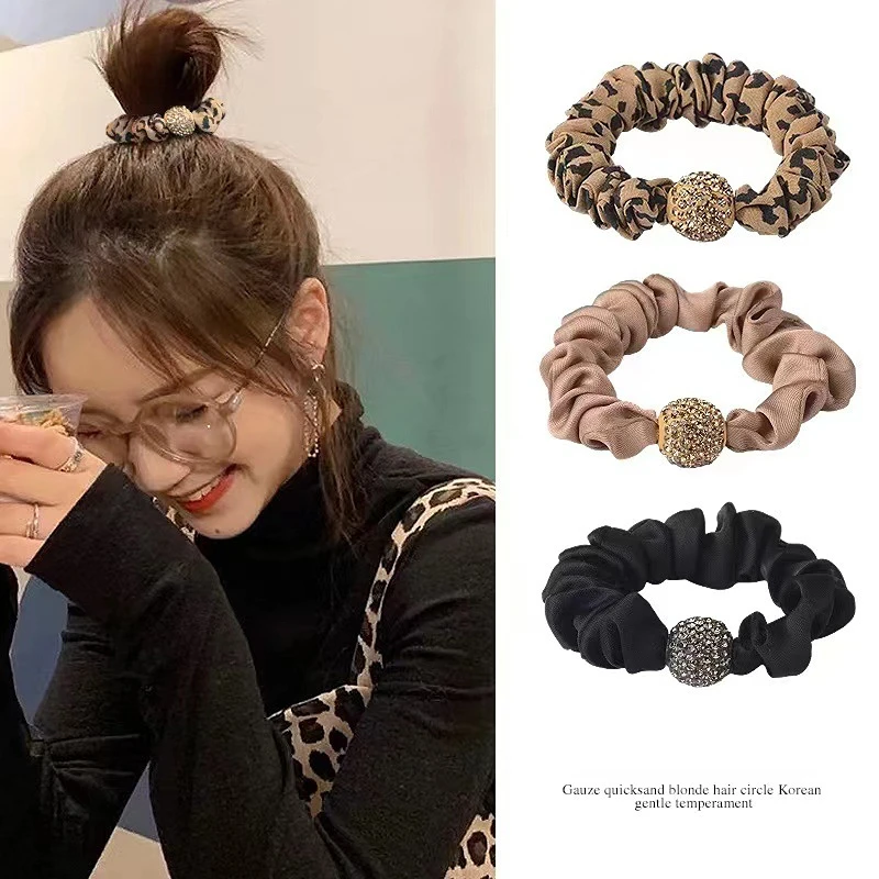 Koreański nowy 2023 Rhinestone koralik elastyczne opaski do włosów Leopard kawa czarna gumka do włosów gumki do włosów damskie nakrycia głowy akcesoria do włosów