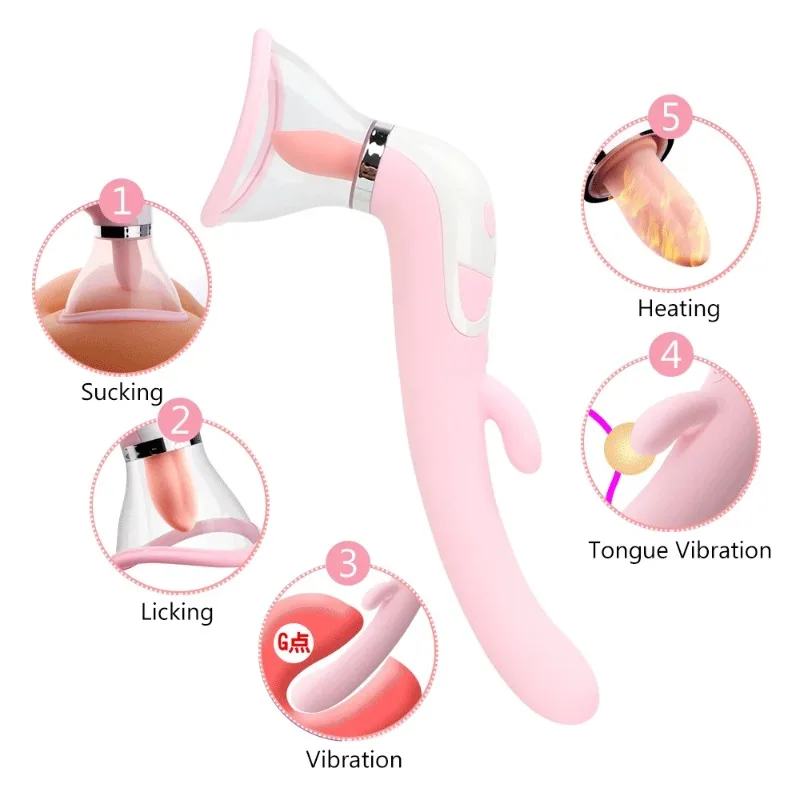 Big Magic Wand Heated Dildo Tongue Licking Vibrator For Women Breast Pump Nipple Sucker Clitoris Licks Vaginal Anal Plug Sex Toy