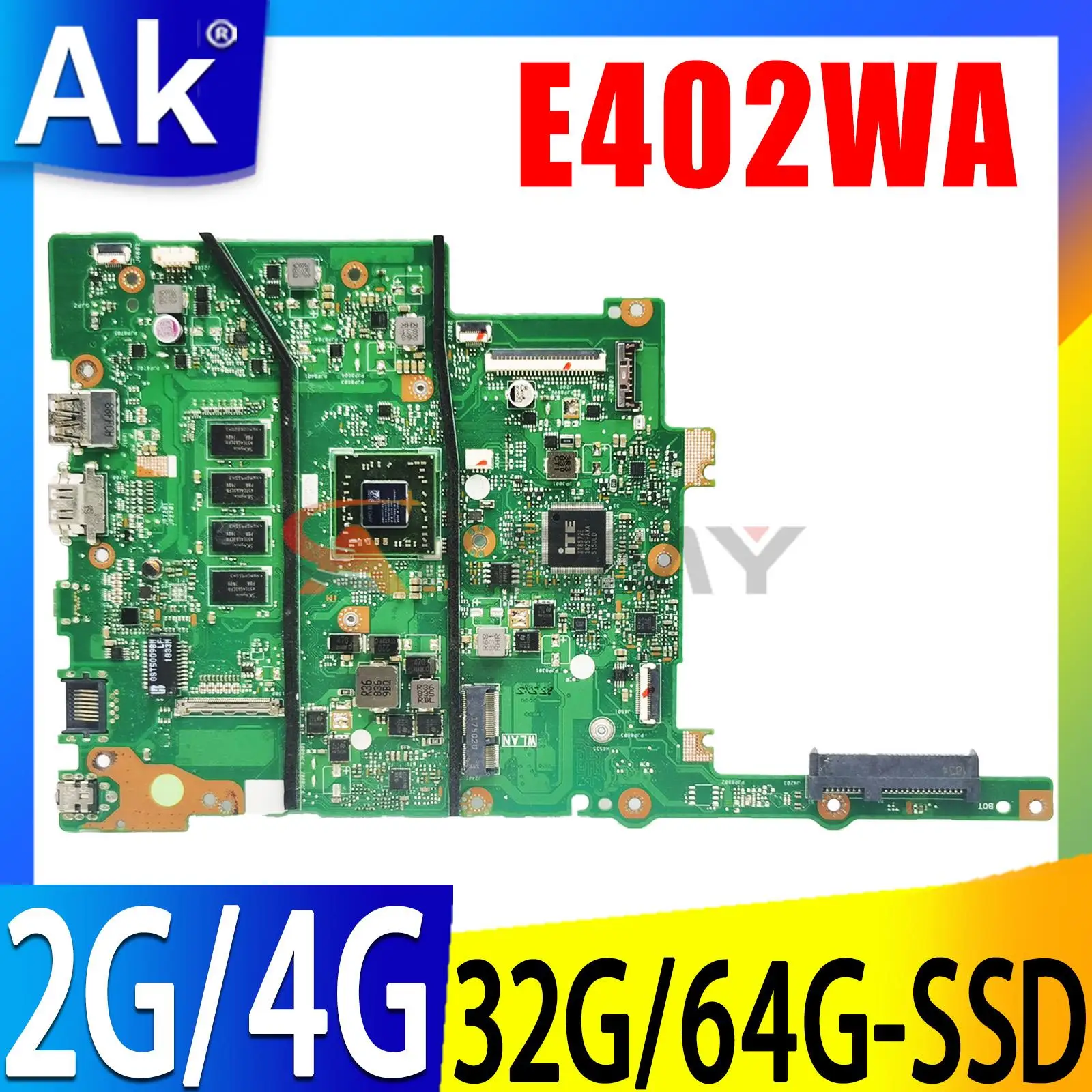 

E402WA Laptop Motherboard E2-6110 CPU 2G/4G RAM 0G/32G/64G SSD For ASUS VivoBook E402WAS E402WA E402YA E402W Notebook Mainboard