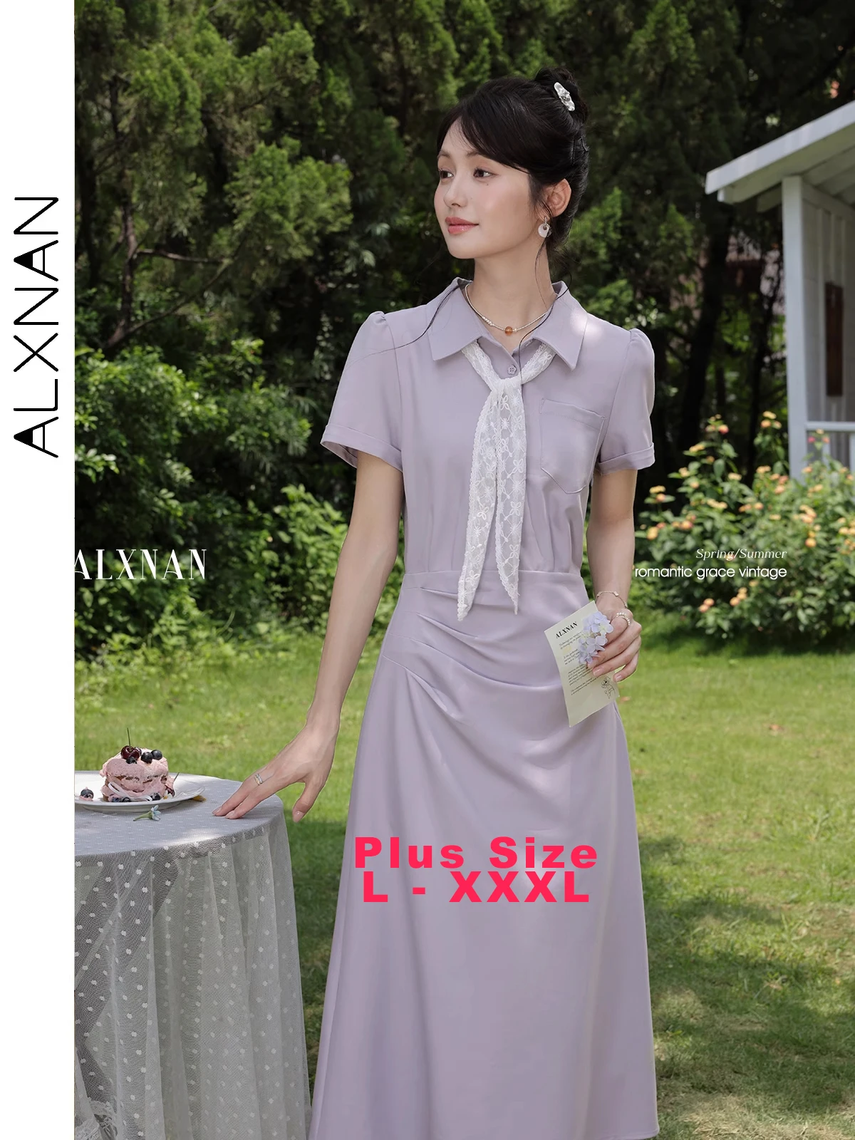 

ALXNAN Plus Size Long Dress Elegant A-line Polo Neck Women's Dress 2025 Summer Holiday Beach Casual Midi Ladies Clothing D10866