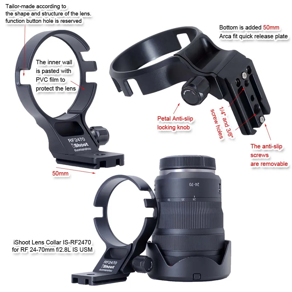 iShoot Lens Collar Tripod Mount Ring Support for Canon RF 24-70mm F2.8L IS USM, with Arca-Swiss Quick Release Plate