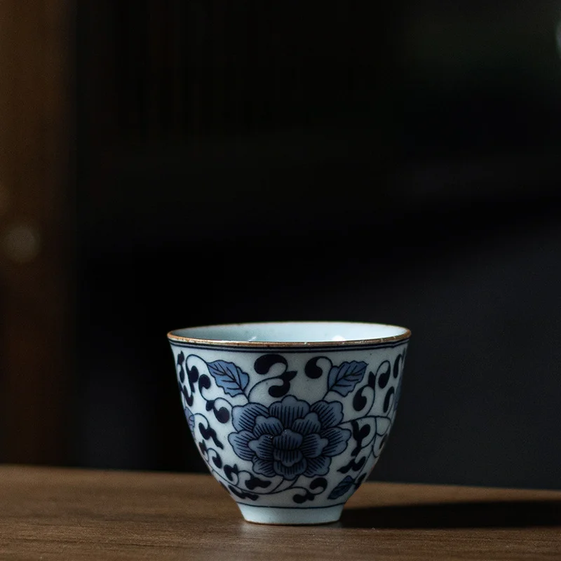 Zen Lotus Small Round Cup Retro Blue And White Porcelain Tea Cup Ceramic Kung Fu Sample Tea Cup Smell Cup Small Master Cup