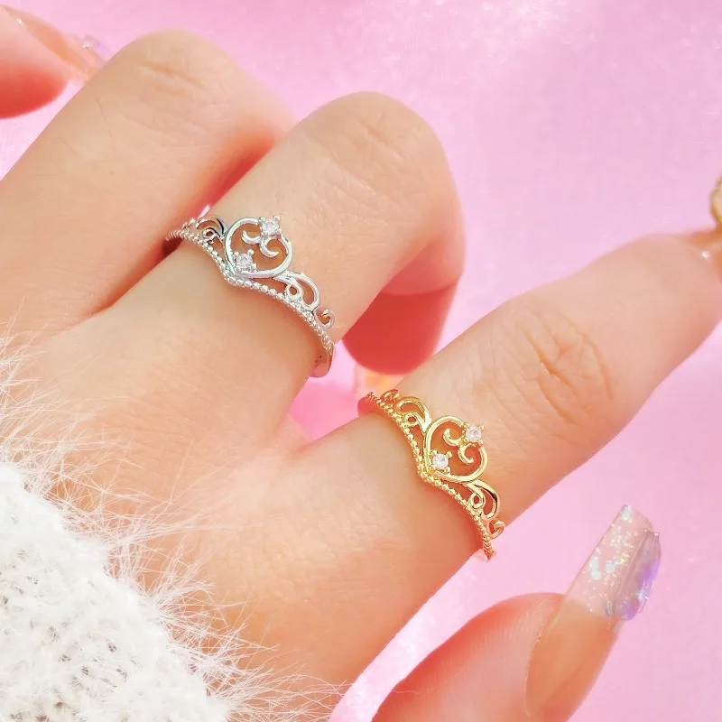 Fashion Instagram Snow White Crown Ring for Women Luxury Wedding Banquet Party Trend Y2K Girls Jewelry Gift Accessories