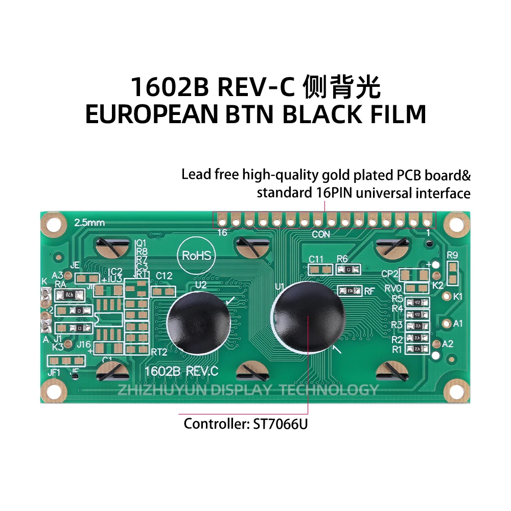 1602B Rev.C European LCD Module Btn Black Film Orange Original ST7066U Chip 80*36Mm Support Solution Development