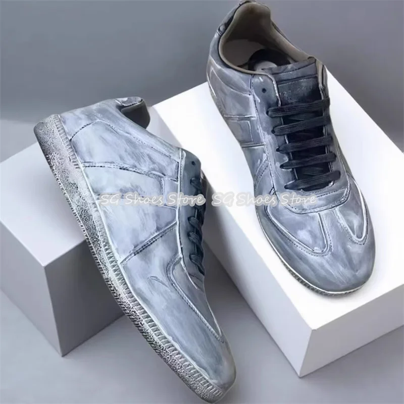 

Fashion Male Graffiti Prints Lace-Up Summer Casual Shoes Sneakers Chunky Bottom Genuine Leather Training Sport Shoes for Men