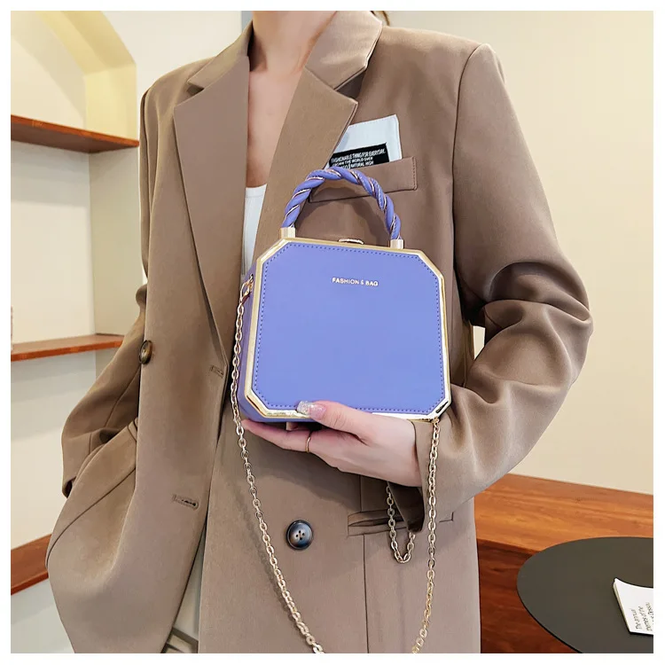 Handheld Box Bag with High-End Feel Niche Crossbody Fashion Gold Border Western-Style Single Shoulder Texture Small Bag