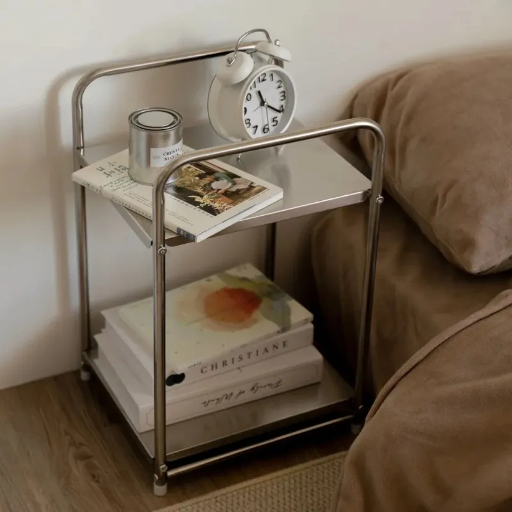 Stainless Steel Home Organizer Multi Functional Double-layer Shelf Gadgets Storage Shelf Bedroom Bedside Table Storage Shelves