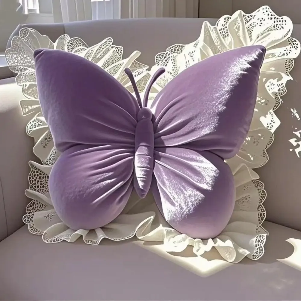 

New Cute Butterfly Pillow Lace Butterfly Bedhead Pillow Home Textile Cushion Sofa Decoration