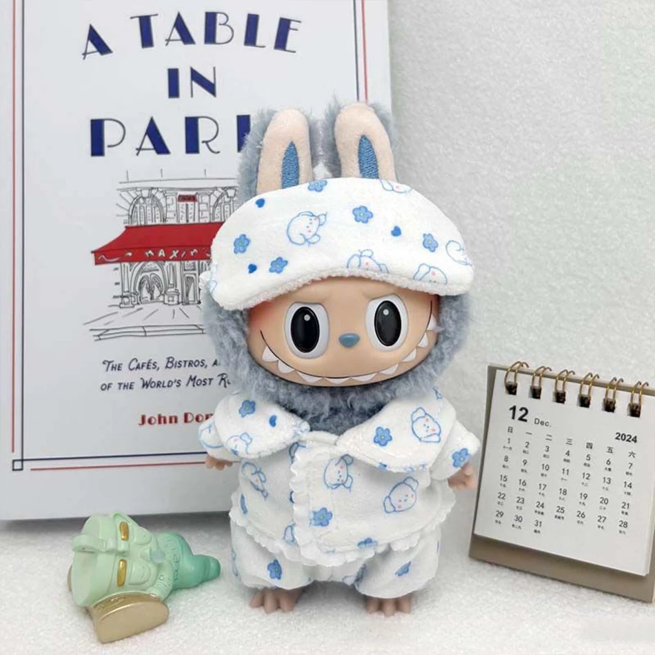 Labubu Mini Pyjama Met Oogmasker Driedelige Kawaii 15-17 Cm V1 V2 Labubu Kleding Leuke Idool Pluche pop Accessoires Kinderen Geschenken