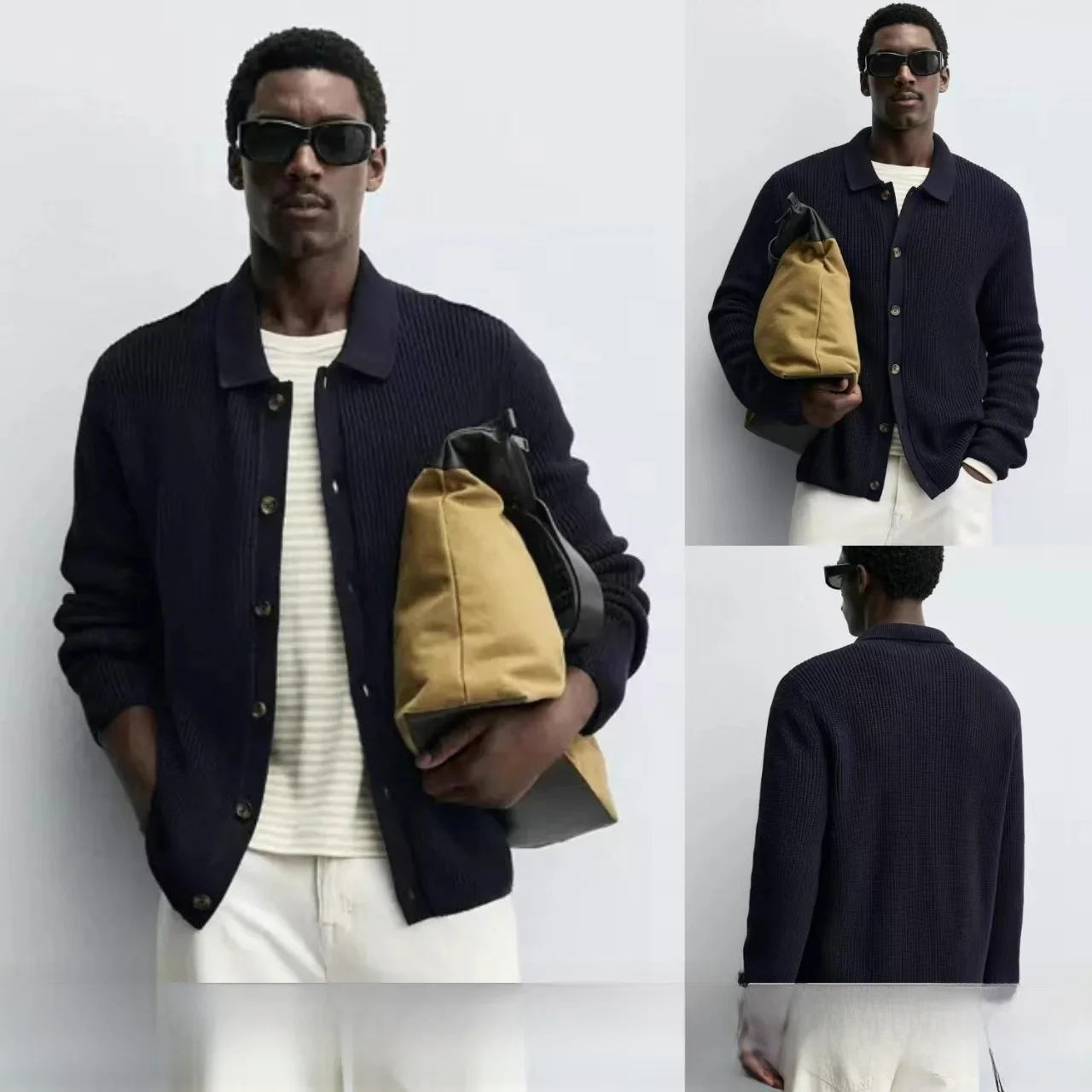 

Новый мужской хлопковый вязаный кардиган-жакет 2025 года: прямой крой, повседневный, комфортный, теплый, дышащий, антистатический