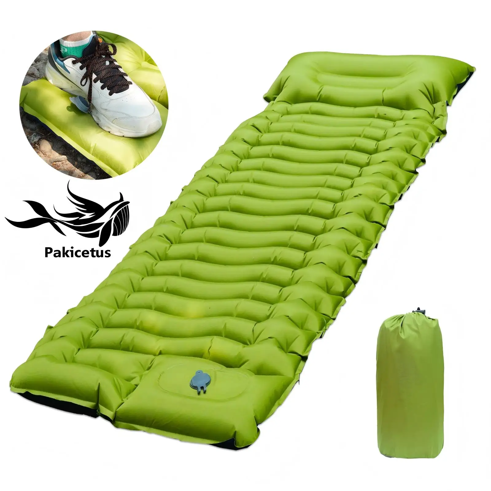 PAKICETUS Outdoor Camping Superdickes 4-Zoll Aufblasbares Schlafkissen mit Integriertem Kissen und Pumpe Luftmatratze für Reisen und Wandern
