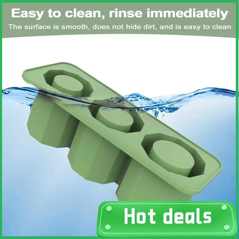 

AC62-Ice Square Tray For Stanley Cups, Silicone Ice Square Molds With Lid For Making 3 Hollow Cylinder Ice Cube, Durable Green