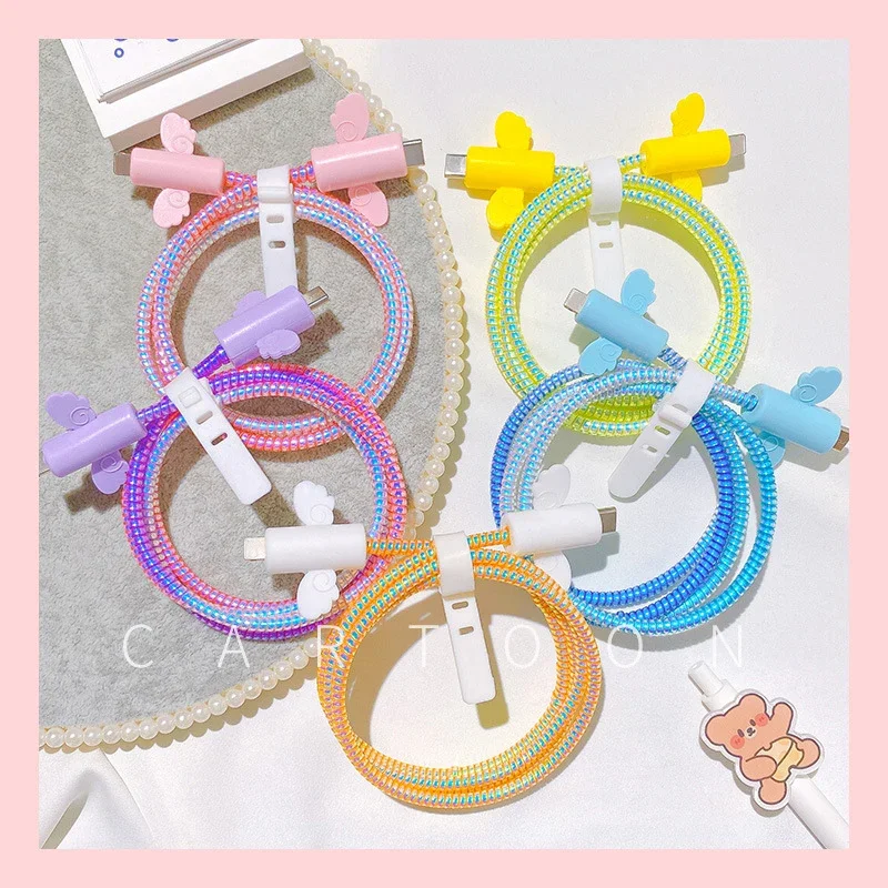 Kawaii Angel Wings USB Charging Cable Protector Data Line Earphone Cable Winder for iphone Wire Cord Protection Desk Organizer