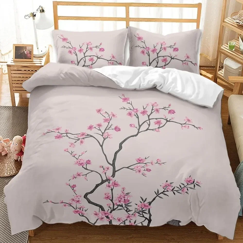 Spring Flowers Tulip Morning Glory Pink Rose Comfortable Duvet Quilt Cover Pillowcase Bedding Set Children Bedroom Home Textile
