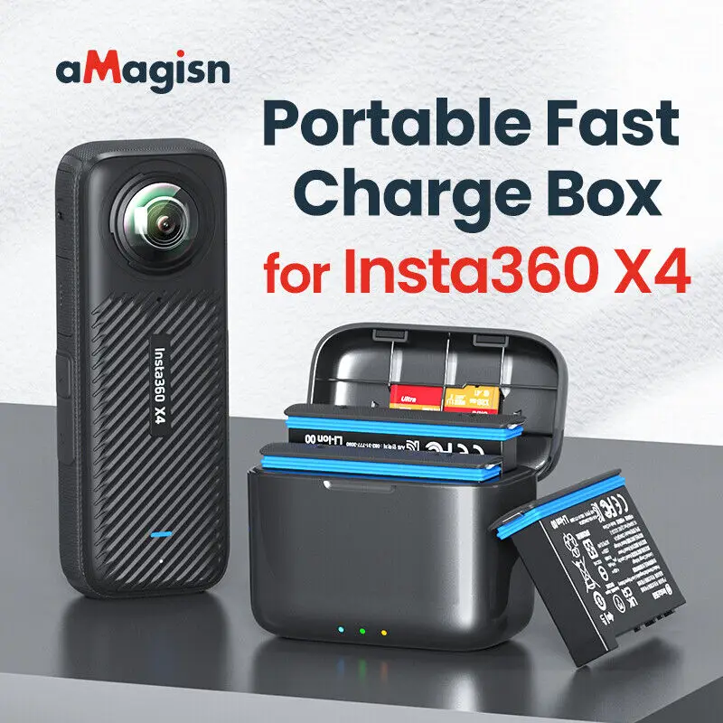 aMagisn For Insta360 X4 Battery Fast Charging Case Storage box charger