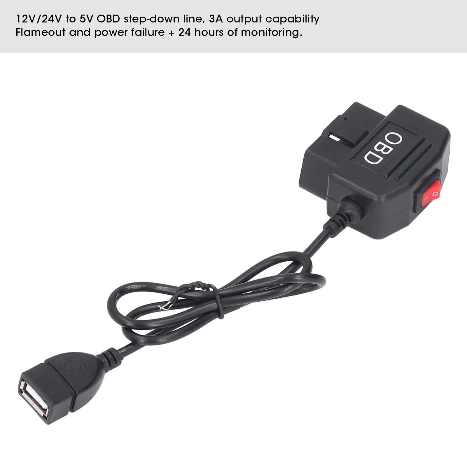 48cm/18.9in OBD Power Adapter Cable With Switch Button ACC Mode Low Voltage Protection For Dash Camera Phone Charging