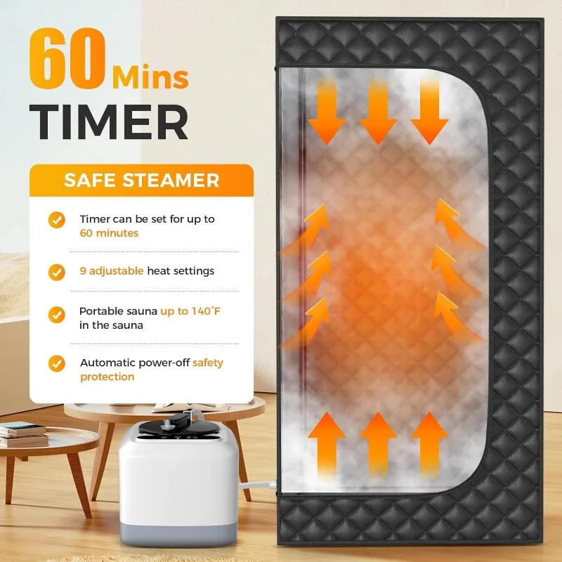 صندوق، ساونا محمول للمنزل، خيمة ساونا بخارية، تصميم محمول للاسترخاء وإزالة السموم، 9 مستويات، أسود، 35.4 بوصة × 3 #4