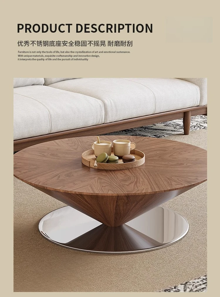 Modern simple suspended flying saucer solid wood coffee table living room marble edge table combination