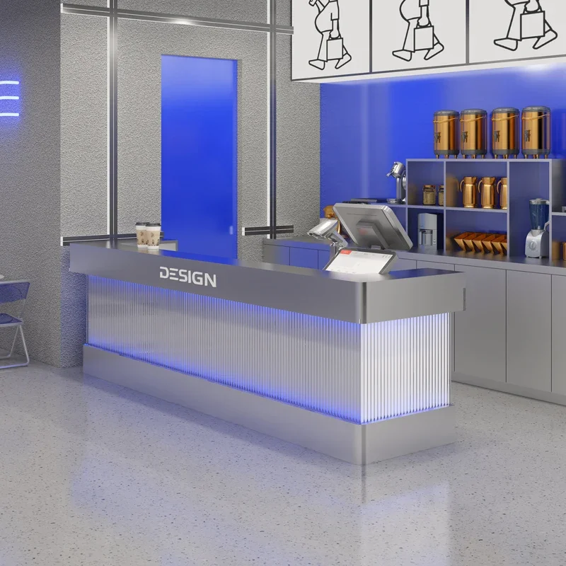 

Simple modern catering milk tea shop stainless steel bar checkout page bar billiard hall front desk corner