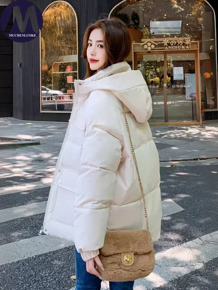 Frauen Winter Jacke Neue Koreanische Mode Langarm Hoodie Brot Jacke Beiläufige Lose Verdickung Warm Halten Kurze Parkas
