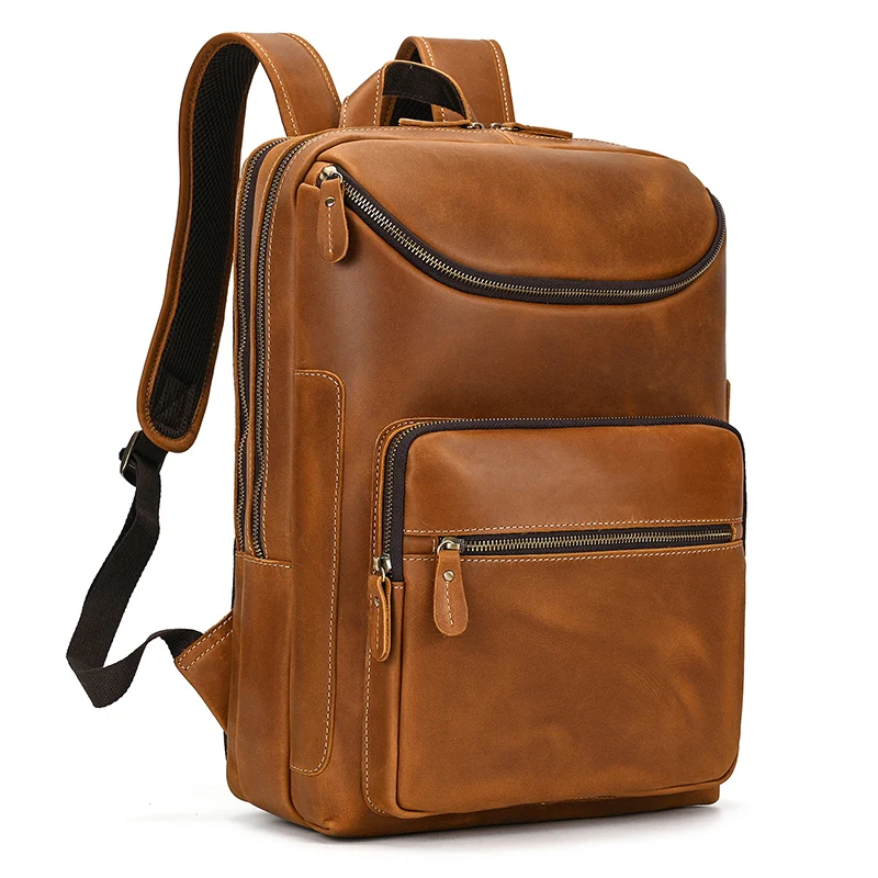 Casual Men Genuine Leather Backpack Crazy Horse Leather Vintage Style Travel Bagpack Bag School Bag Leather Daypay Man Women Bag