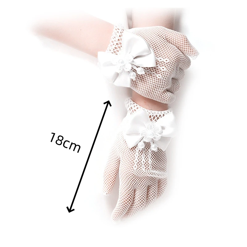 New Kids Mesh Bow Lace Pearl Fishnet Gloves Children Fashion Elegant High Elasticity Short Gloves Mittens Party Supplies