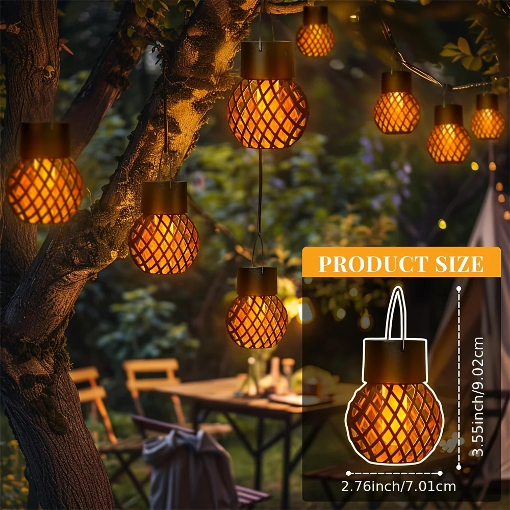 Flame Hanging Solar Outdoor Lamp, 4-Pack Solar Pendant Light with Flashing Flames