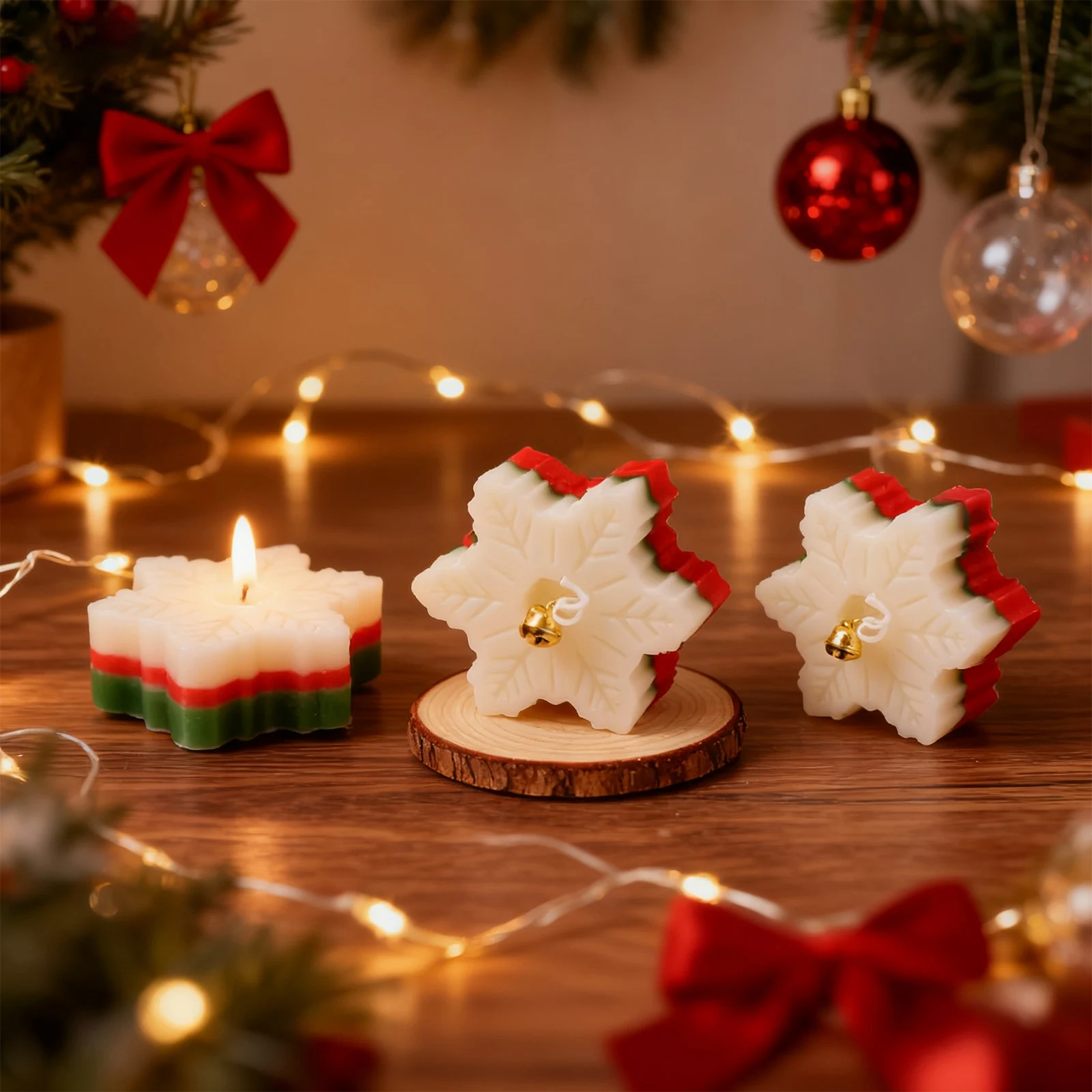 شمعة على شكل ندفة الثلج لعيد الميلاد، شمعة عائلية لحفلات الأعياد، ديكور جو عطري، جلب تجربة قوية لعيد الميلاد المجيد #2