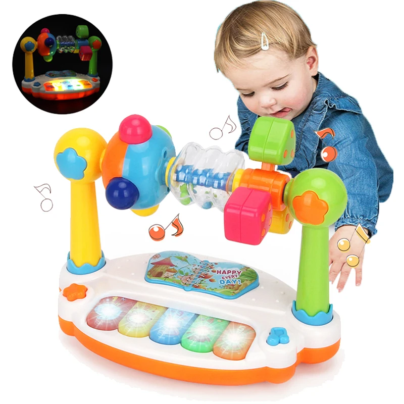 Baby Montessori Piano Toys Kids Rotating Music Keyboard with Light Sound Toys for Toddlers Early Educational Music Puzzle Toy