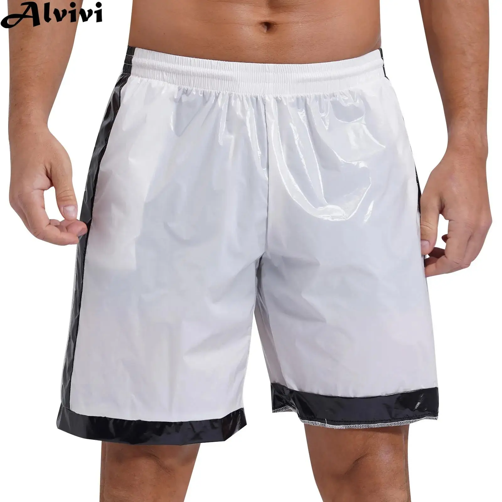 Men Swim Trunks Waterproof Quick-dry Glossy Drawstring Beach Shorts Surfing Sun Bathing Fitness Sports Costume Swimwear Homewear