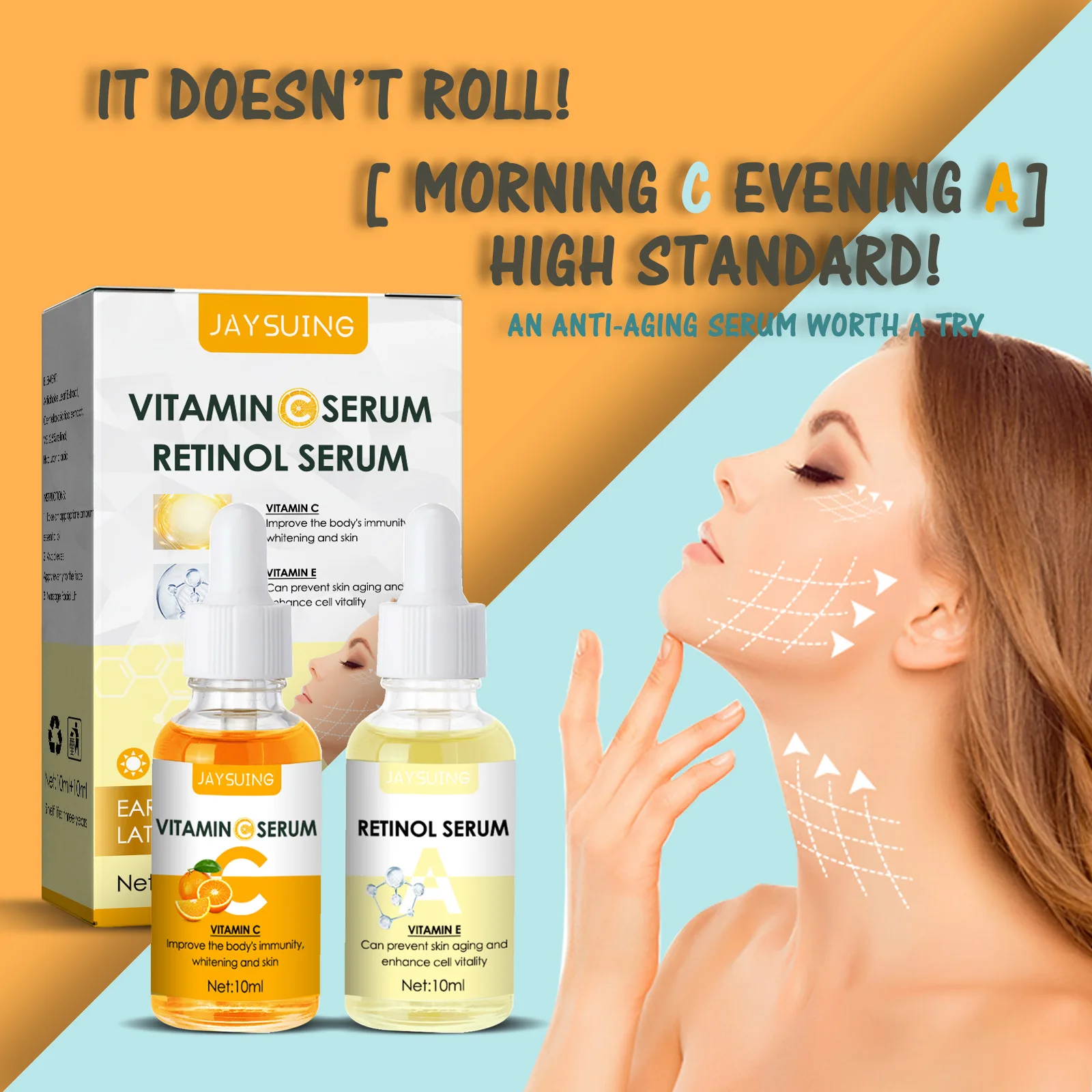 Vitamine C Serum En Retinol Serum Vroege C Late A, Verminderen Fijne Lijntjes En Delicate Huid, Gladde Huid Gezicht Essence Set, 10Ml 10Ml