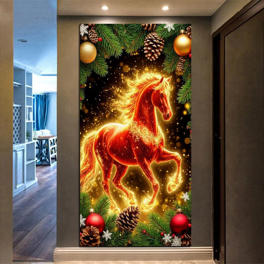 

Christmas Horse Picture Large Size Diy Diamond Arts Painting Animals Full Square Round Drill Mosaic Embroidery Kits Wall Decor