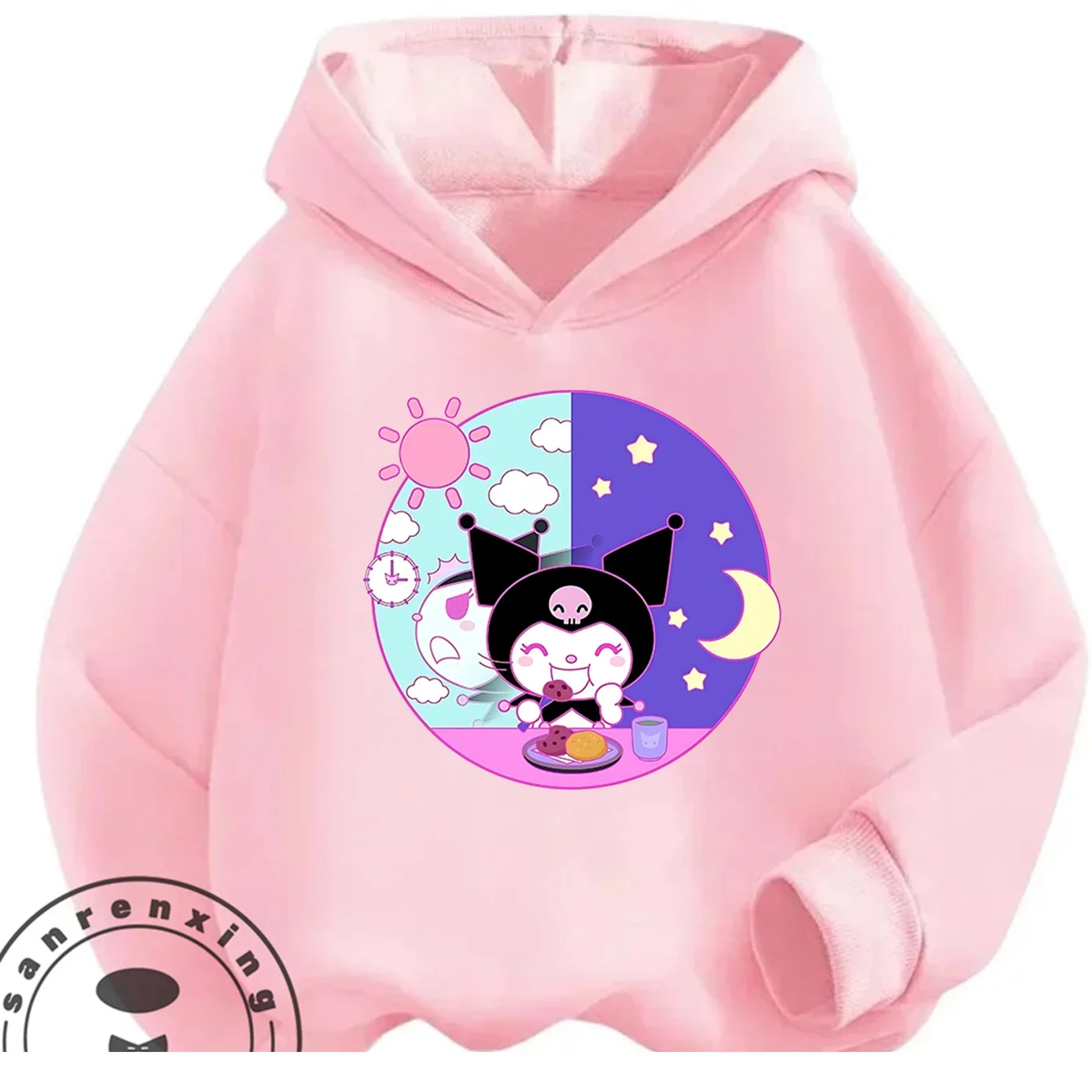 

Толстовка с капюшоном Kuromi Baking Cookies для мальчиков и девочек 3-14 лет, уютная, милая, в стиле каваи, зимняя одежда