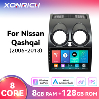 XONRICH Wireless CarPlay Radio for Nissan Qashqai 1 J10 2006-2013 Android 14 4G Wifi Car Multimedia GPS 1din Android Auto DSP
