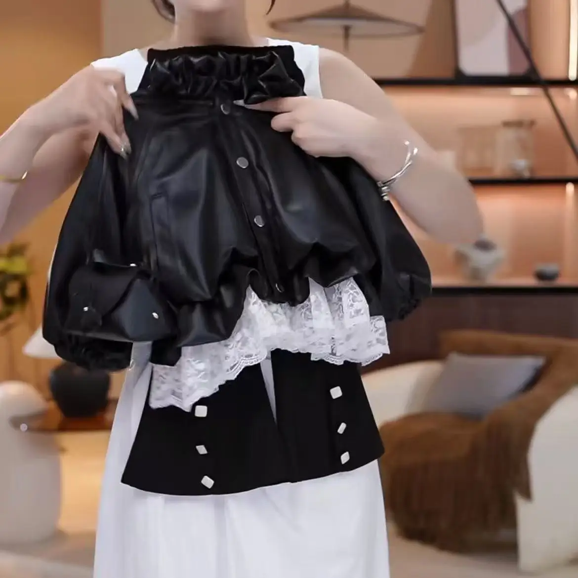 

Girls Clothes Set Autumn And Winter Children's Lace Leather Coat +Bellbottom Pants Two-piece Set 90-150CM