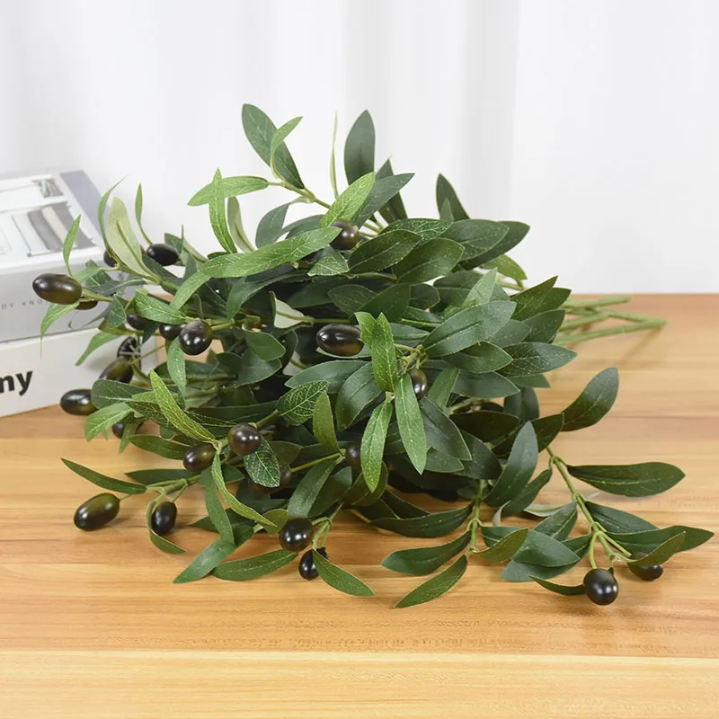1PC Artificial Olive Tree Branches Olive Fruit Fake Plants Silk Green Leaves Bouquet For Wedding Home Decor Christmas Decoration