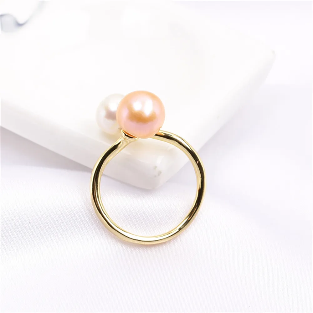 

Domestic 14k Gold Plated Color Retaining Pearl Ring Holder with Adjustable Double Bead DIY Ring Accessories