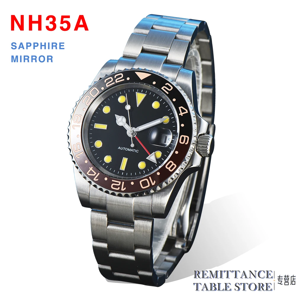 Luxury Men\'s Watch NH35 Caliber GMT Sapphire Magnifying Glass Window Waterproof Case Yachting Celebrity Diver Mechanical Watch