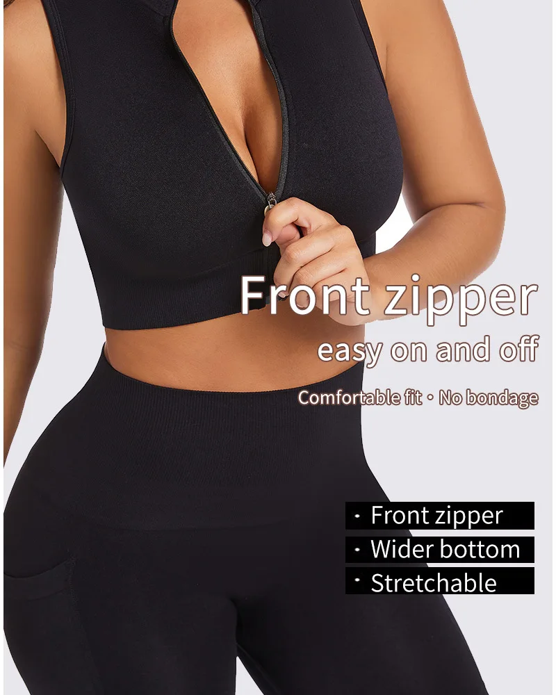 2026 New Breathable Yoga Vest Zipper Sports Set Shockproof Sleeveless 2 Piece Outfits for Running Workout