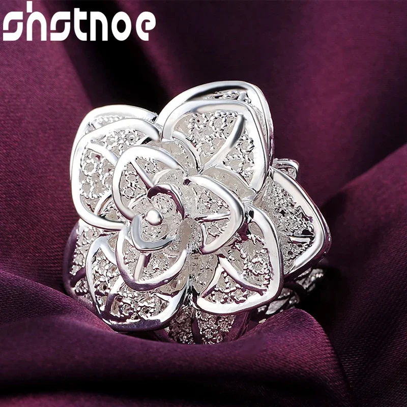 

SHSTONE 925 Sterling Silver Ring Stereoscopic Flower Opening Rings For Women Party Wedding Fashion Jewelry High Quality Gift