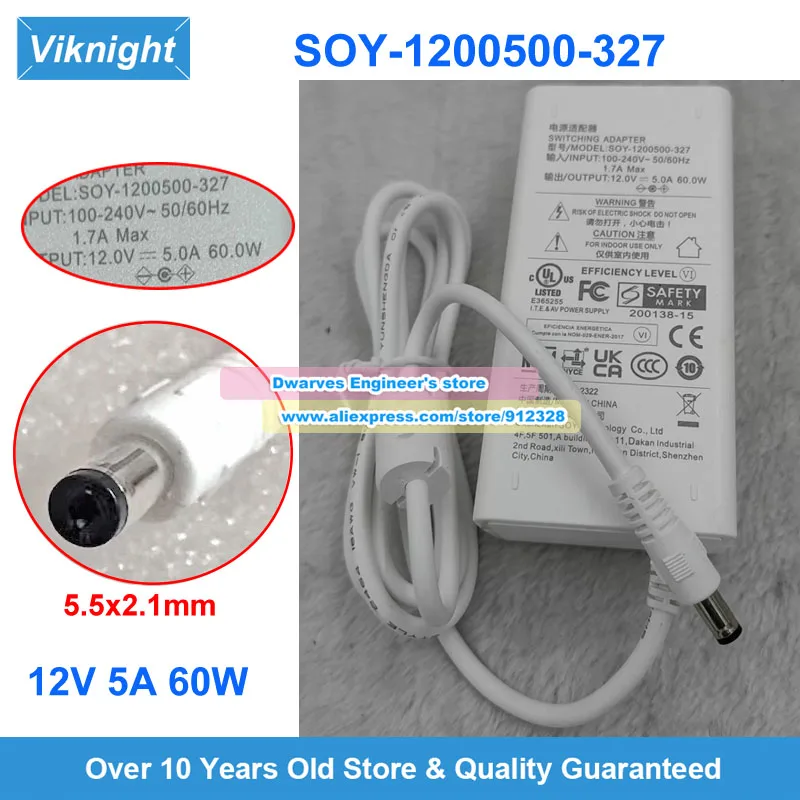 

Блок питания SOY-1200500-327 AC 12В 5А 60Вт для ЖК-монитора SOY и видеорегистратора