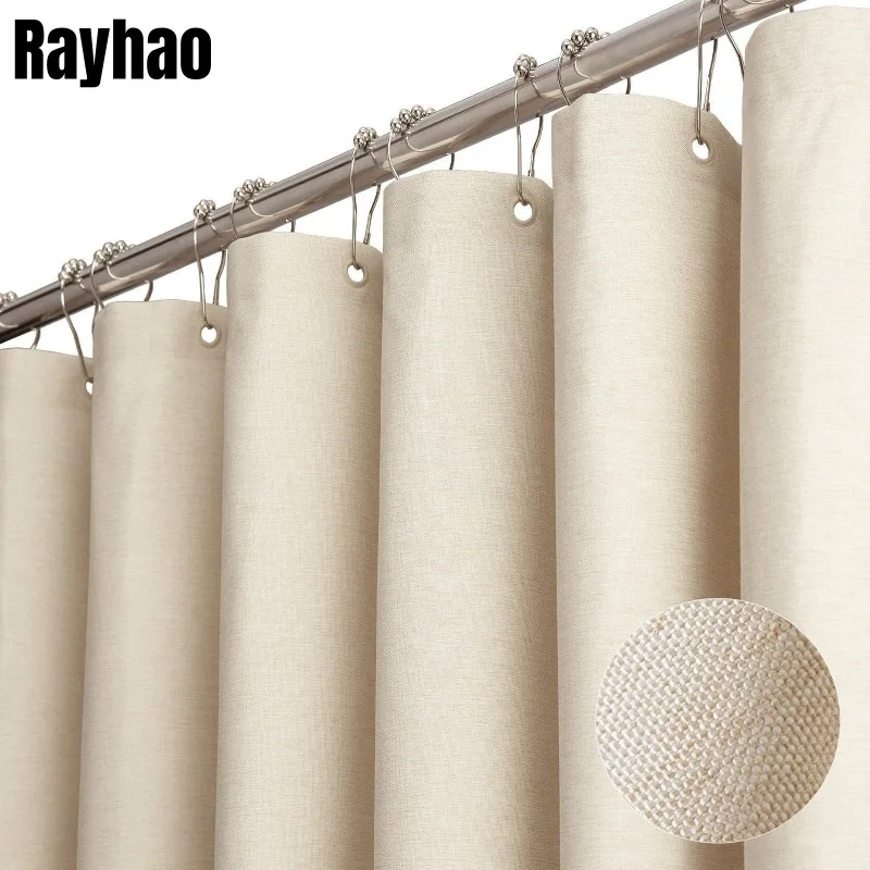 

Waterproof Mildew-proof Linen Shower Curtains Luxury Bathroom Bathtub Protecting Privacy Thick Bath Covering Curtains with Hooks