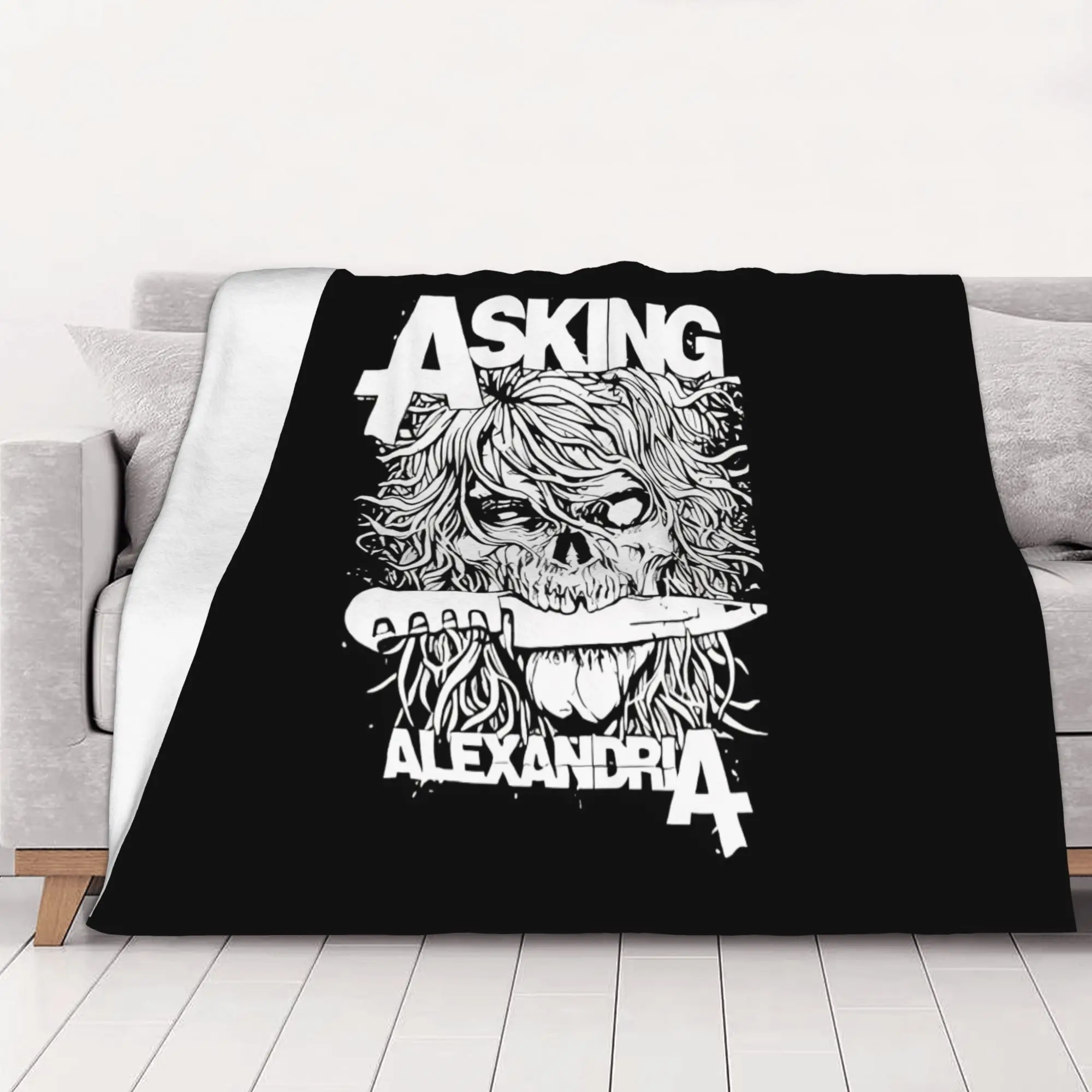 1PC White Skull With Knife Asking Alexandria home room decorations Winter Blankets for Adults Bedding Home Interior Sofa Knee