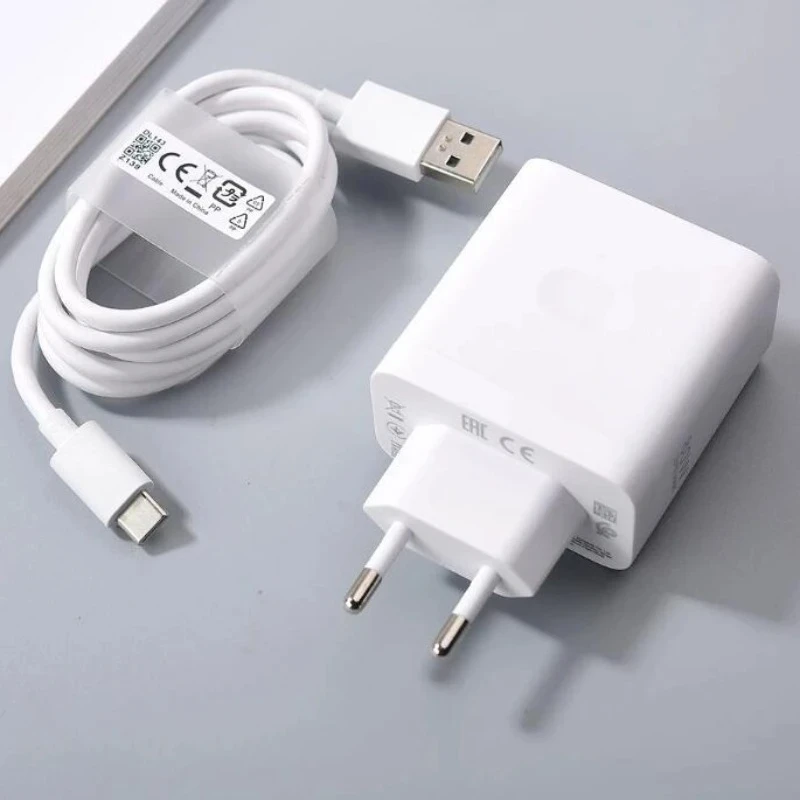 

80W SuperVOOC EU US Charger Fast Charging Power Adapter USB C Cable For OPPO Reno 12 11 10 Pro Find X2 X3 X5 X6 Pro Q5 Q3